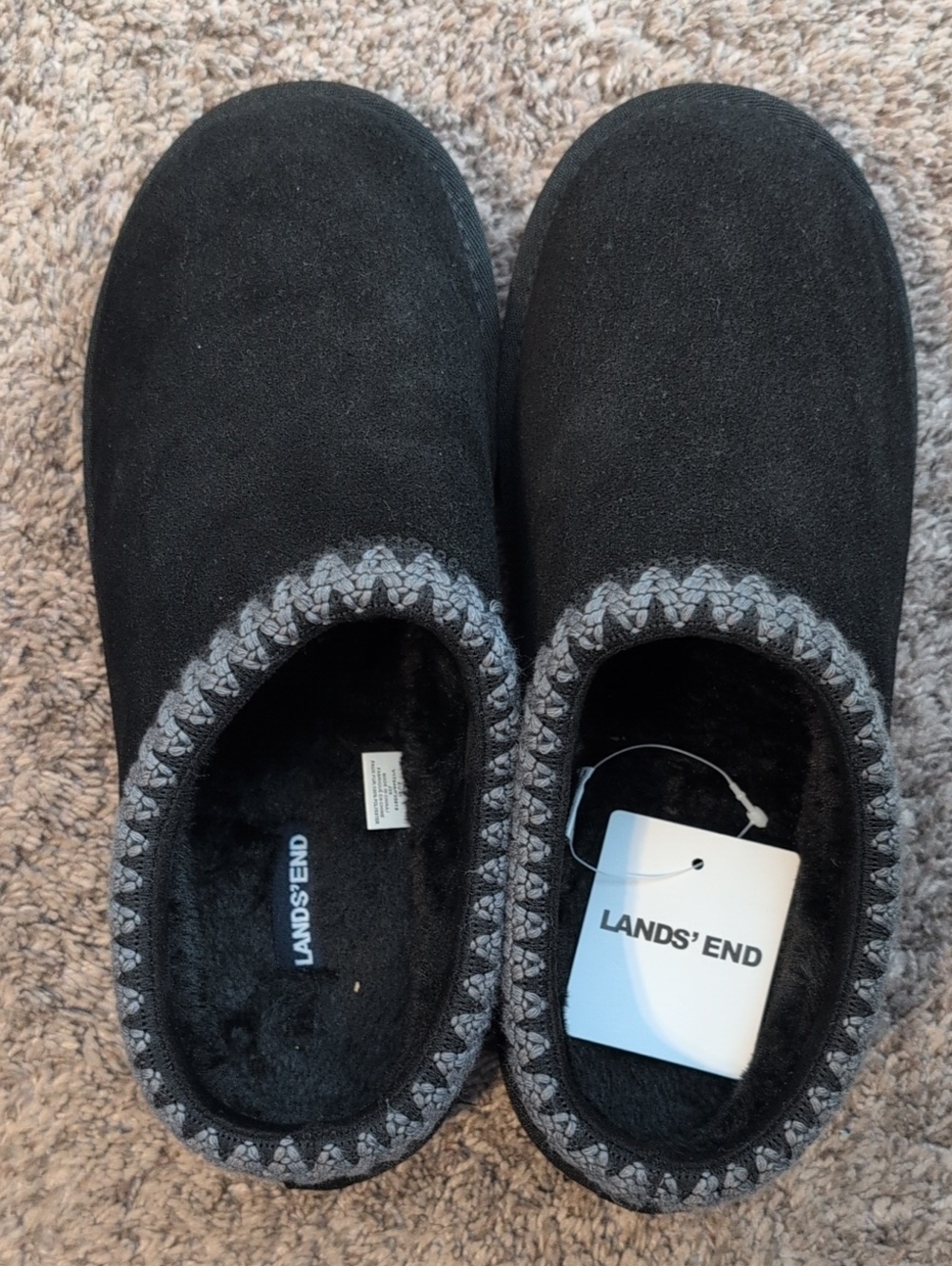 Lands' End Kids Black Slip-On Fleece-Lined Slippers